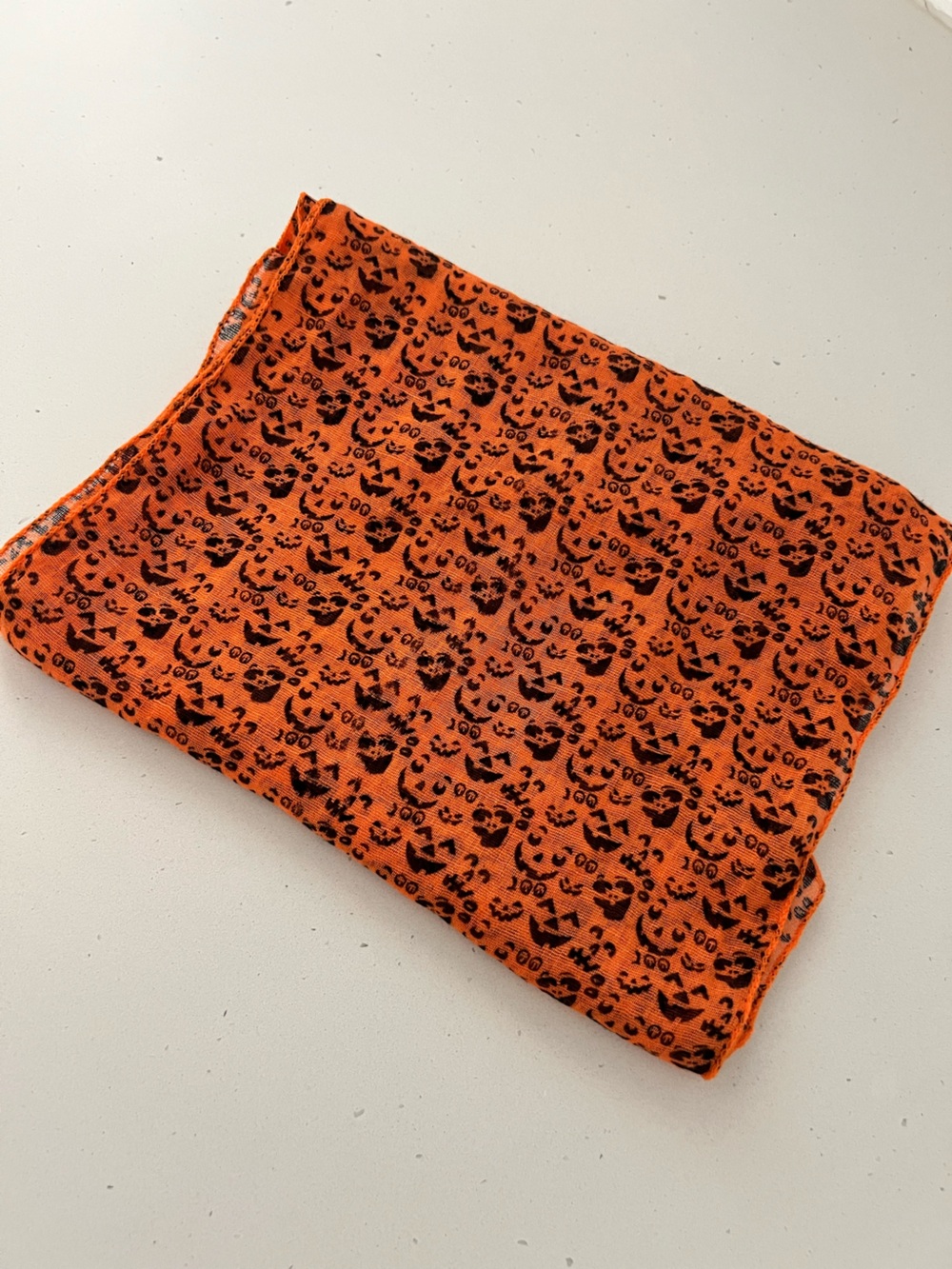 Halloween Orange Black Leopard Print Scarf Spooky Pumpkins Long Scarf